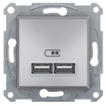 USB розетка Schneider Asfora 2 разъема Алюминий EPH2700261