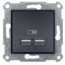 USB розетка Schneider Asfora 2 разъема Антрацит EPH2700271